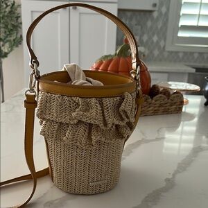 Draper James Stylish Tan and Cream Bucket Bag